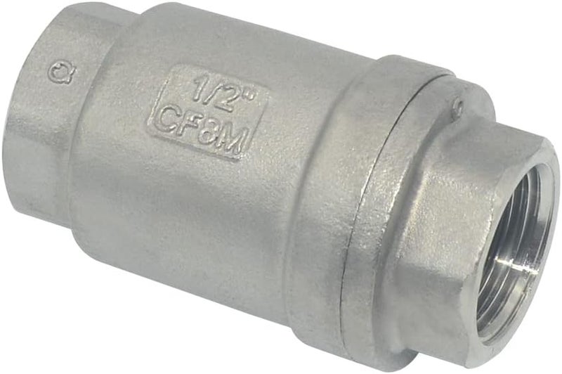 Dsmpipeft NPT Female WOG1000 Check Valve,Vertical Check Valve,NPT Spring Loaded in-line Low Cracking Pressure,Stainless Steel SS316 CF8M (1/2") - Image 1